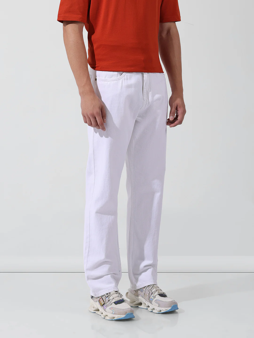 Men's White Regular Fit Solid Casual Jeans - Image 3