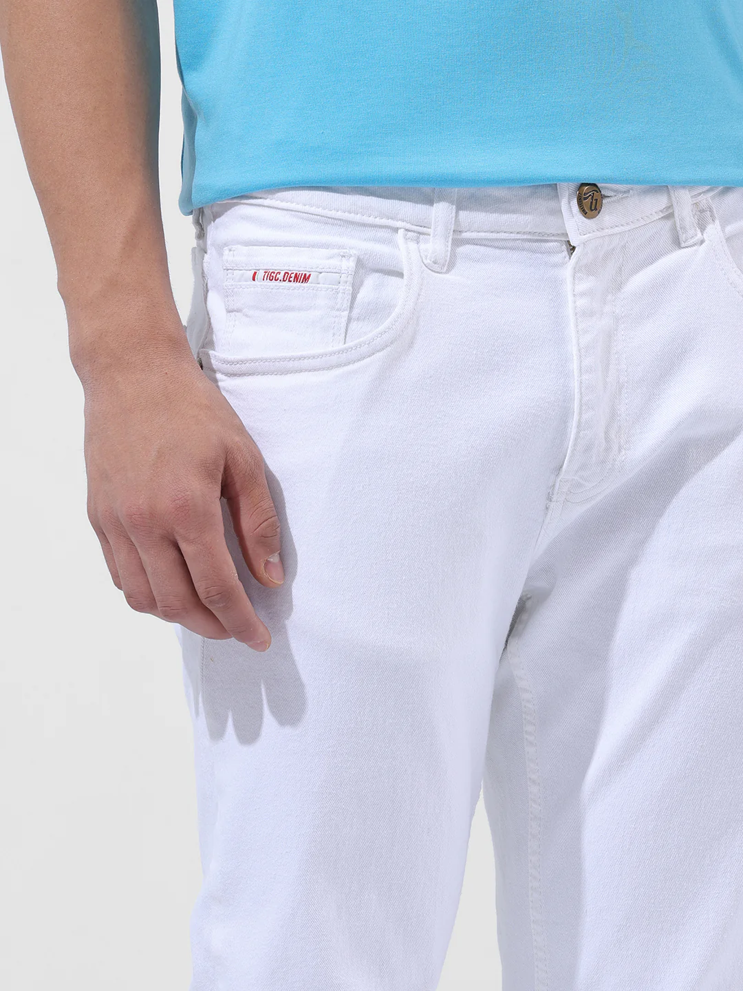 Men's White Slim Fit Solid Casual Jeans - Image 5