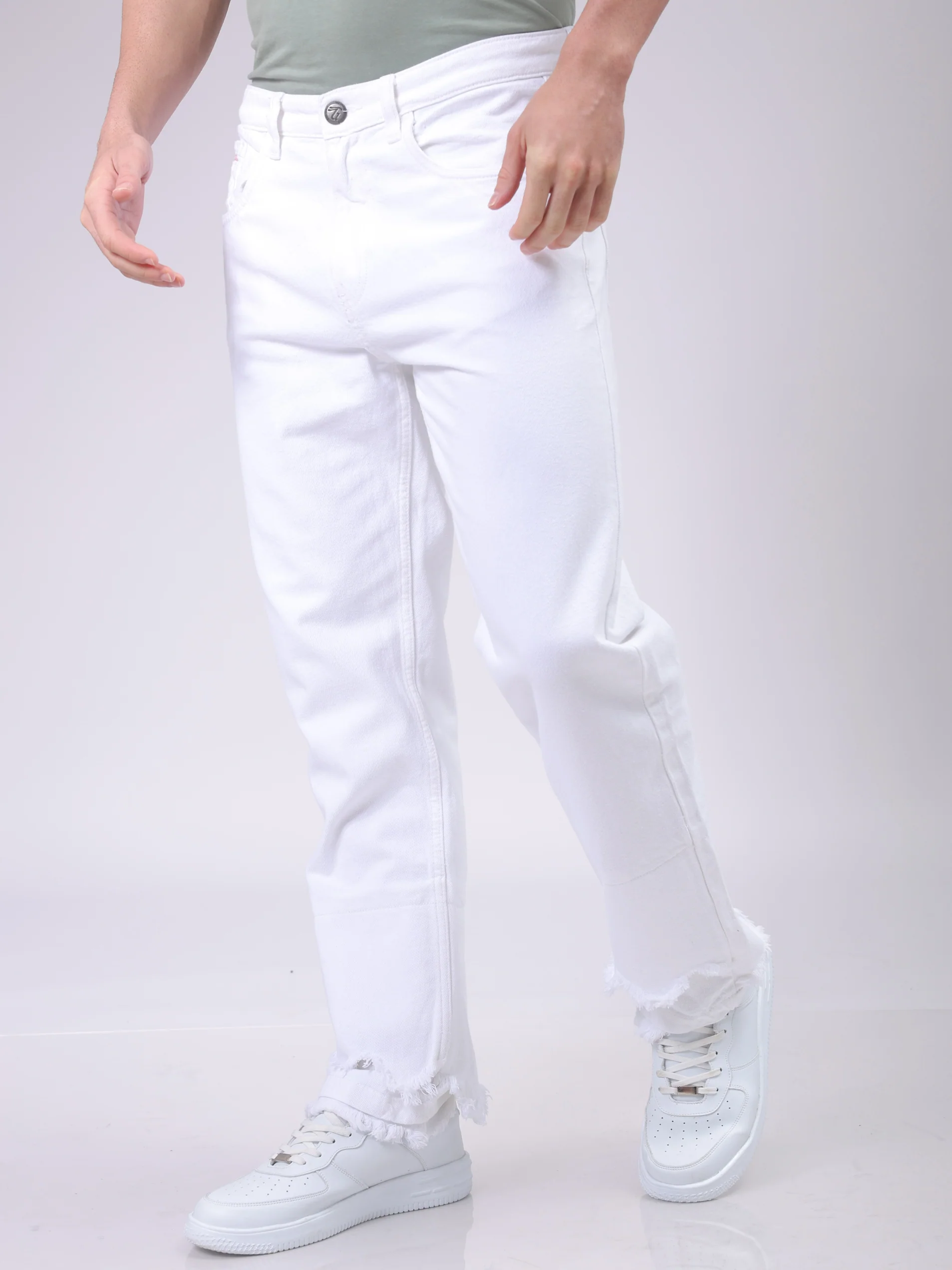 Men's White Regular Fit Solid Casual Jeans - Image 2