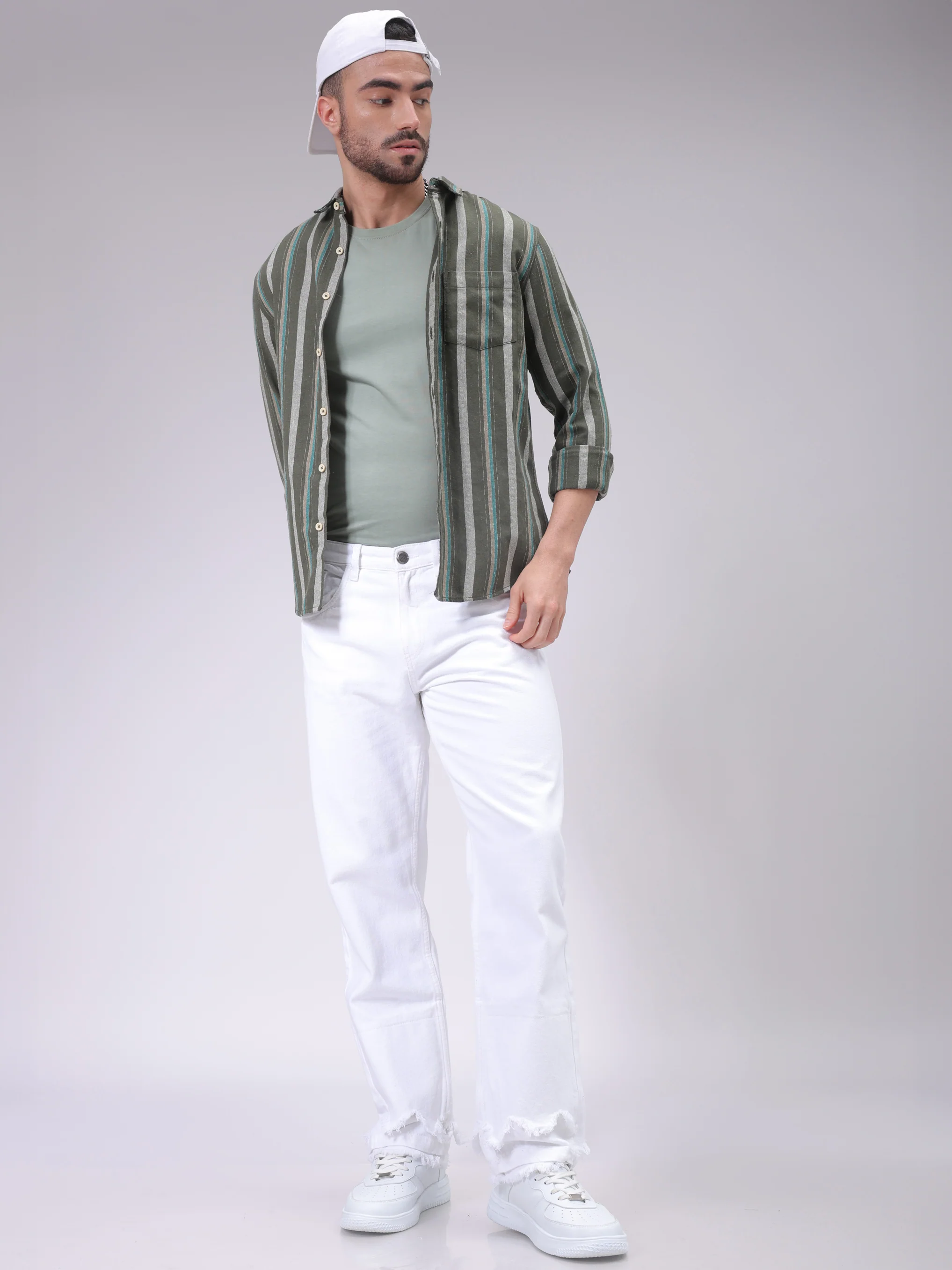 Men's White Regular Fit Solid Casual Jeans - Image 3
