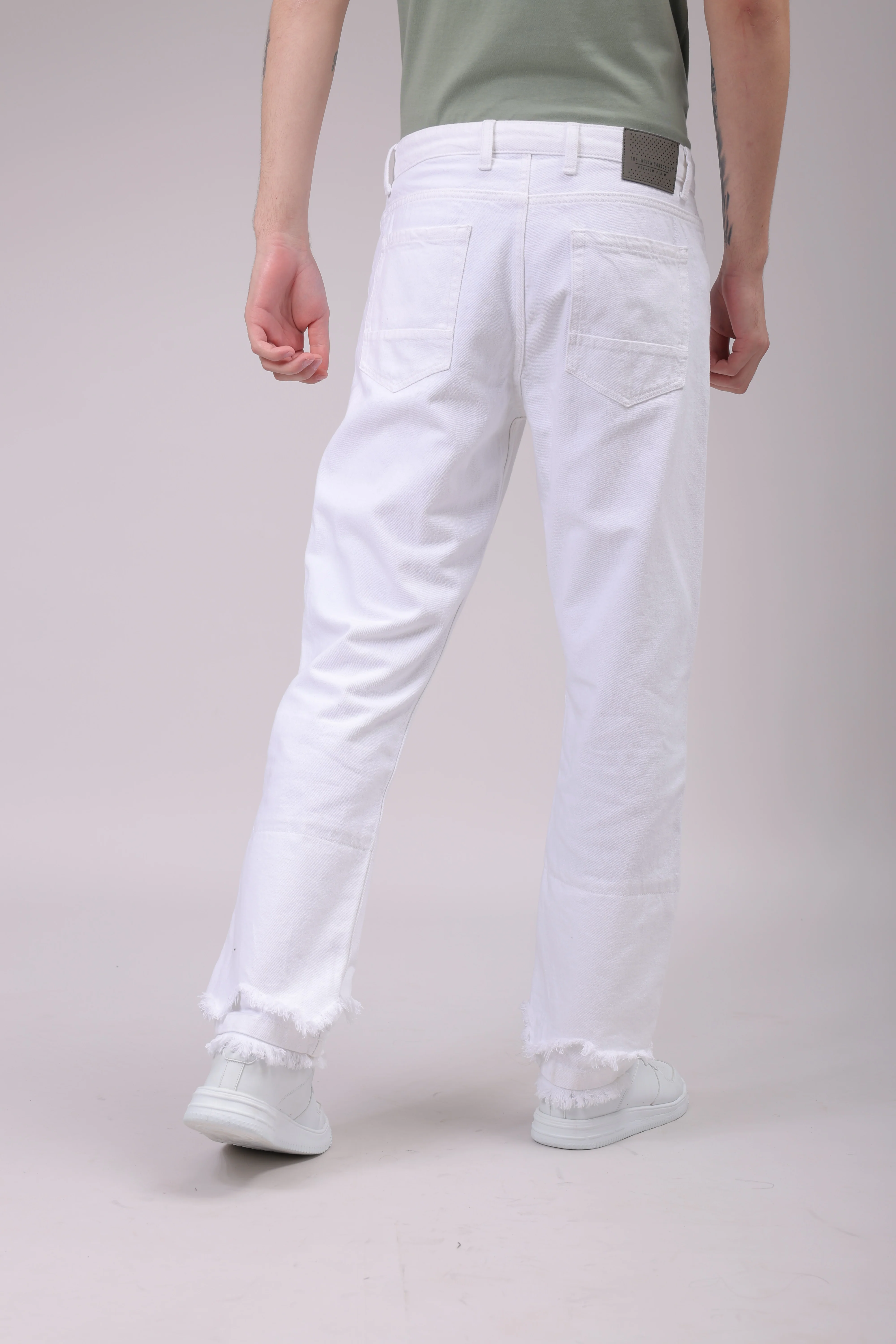 Men's White Regular Fit Solid Casual Jeans - Image 5
