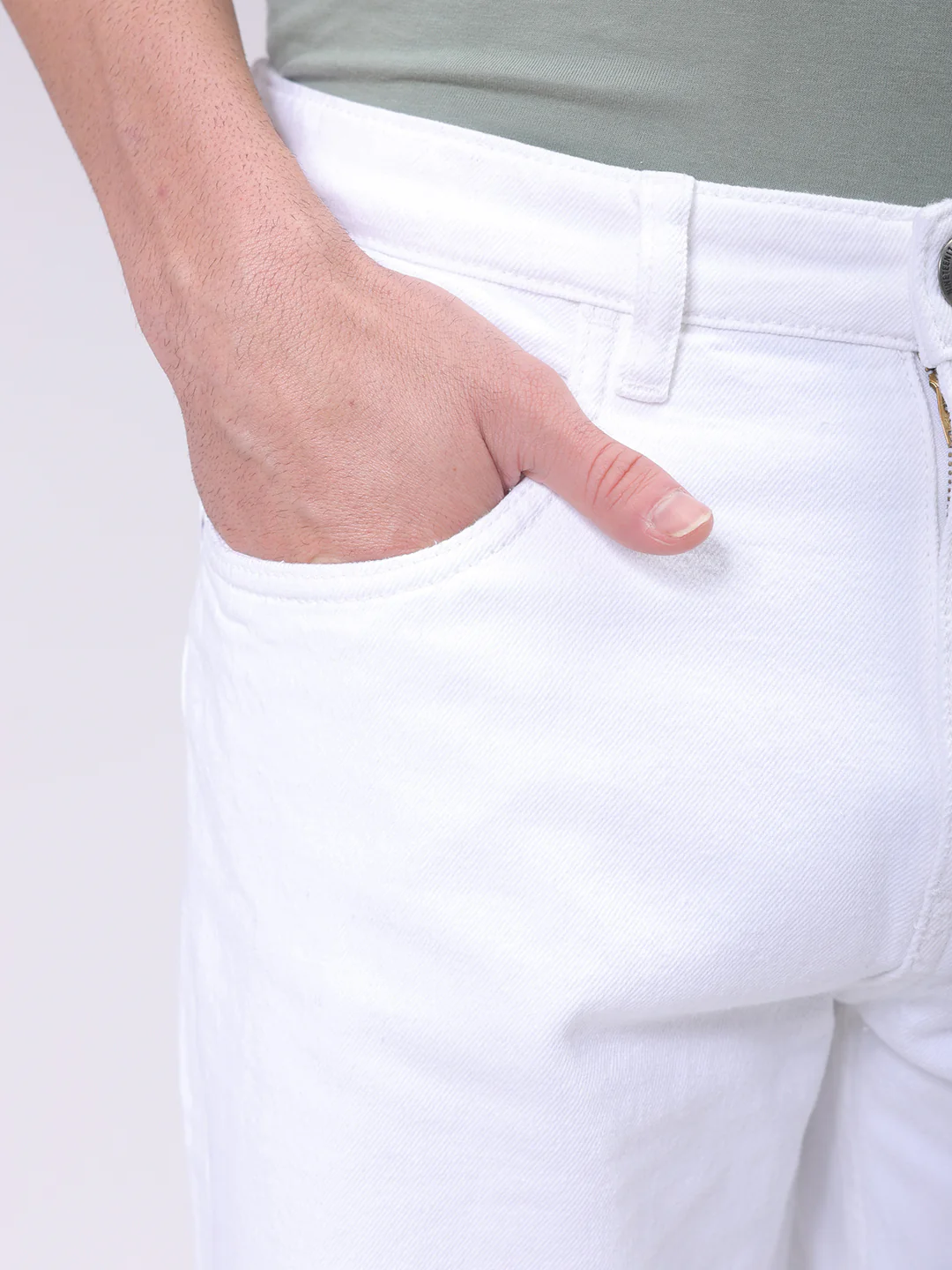 Men's White Regular Fit Solid Casual Jeans - Image 7