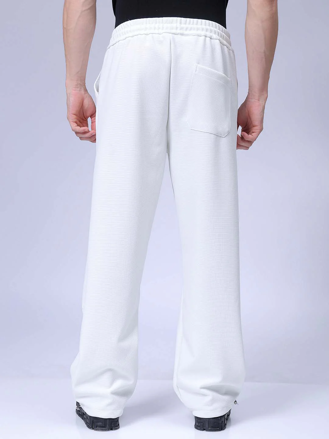 Men's White Wide Leg Fit Textured Utility Trouser - Image 5