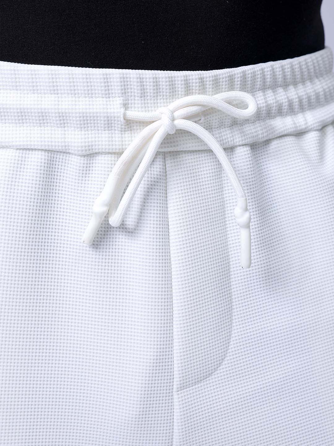Men's White Wide Leg Fit Textured Utility Trouser - Image 6