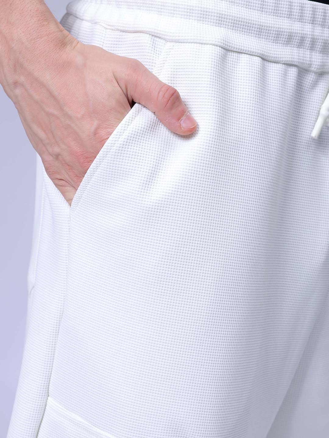 Men's White Wide Leg Fit Textured Utility Trouser - Image 7