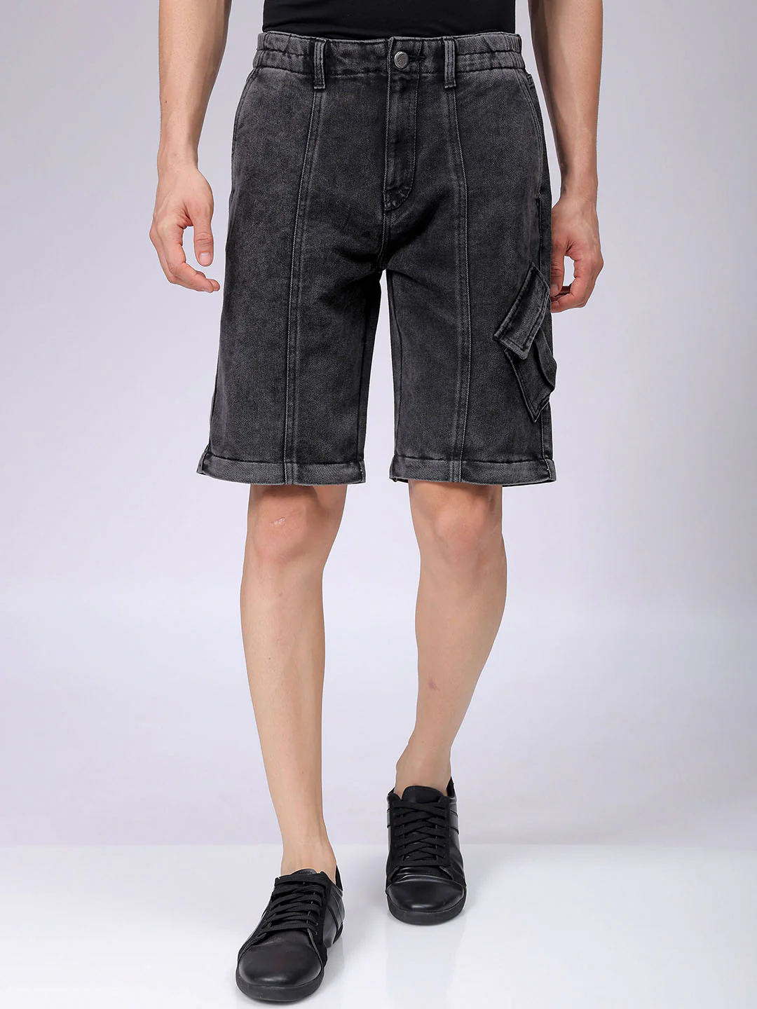 Men's Charcoal Black Wide Leg Fit Solid Utility Jeans - Image 6