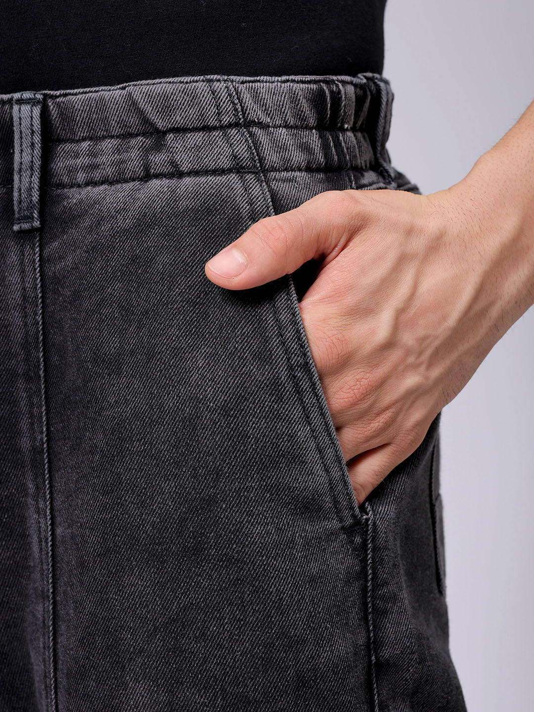 Men's Charcoal Black Wide Leg Fit Solid Utility Jeans - Image 8