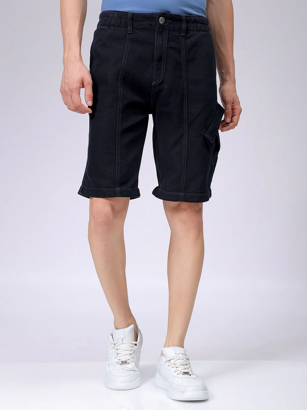 Men's Dark Blue Wide Leg Fit Solid Utility Jeans - Image 6