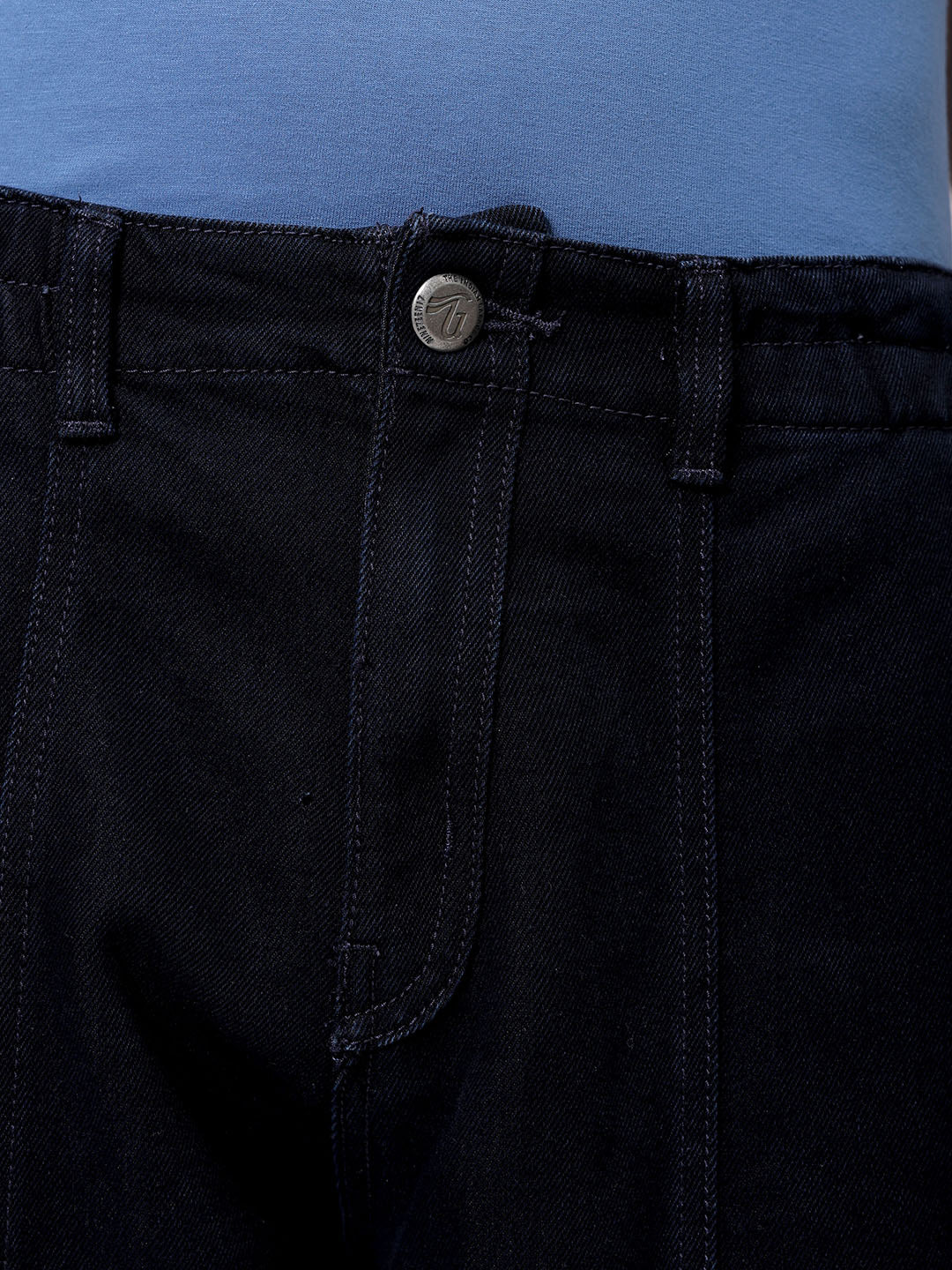 Men's Dark Blue Wide Leg Fit Solid Utility Jeans - Image 7
