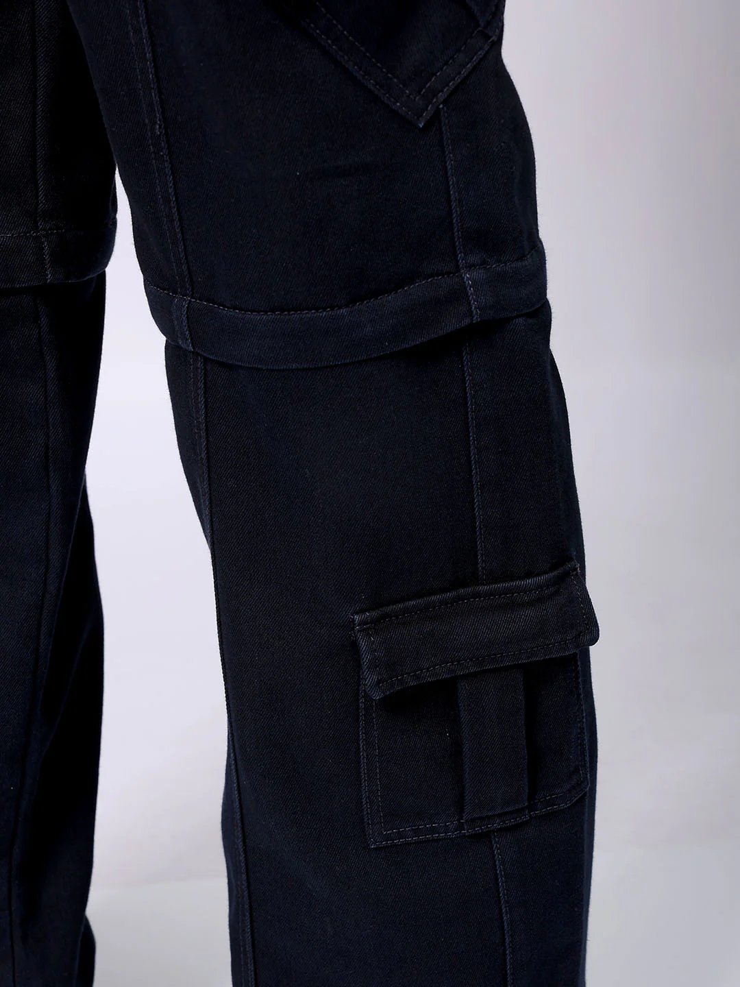 Men's Dark Blue Wide Leg Fit Solid Utility Jeans - Image 9