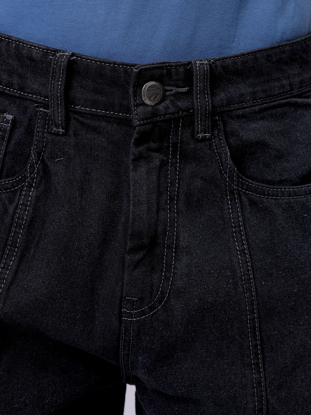 Men's Charcoal Wide Leg Fit Solid Utility Jeans - Image 6
