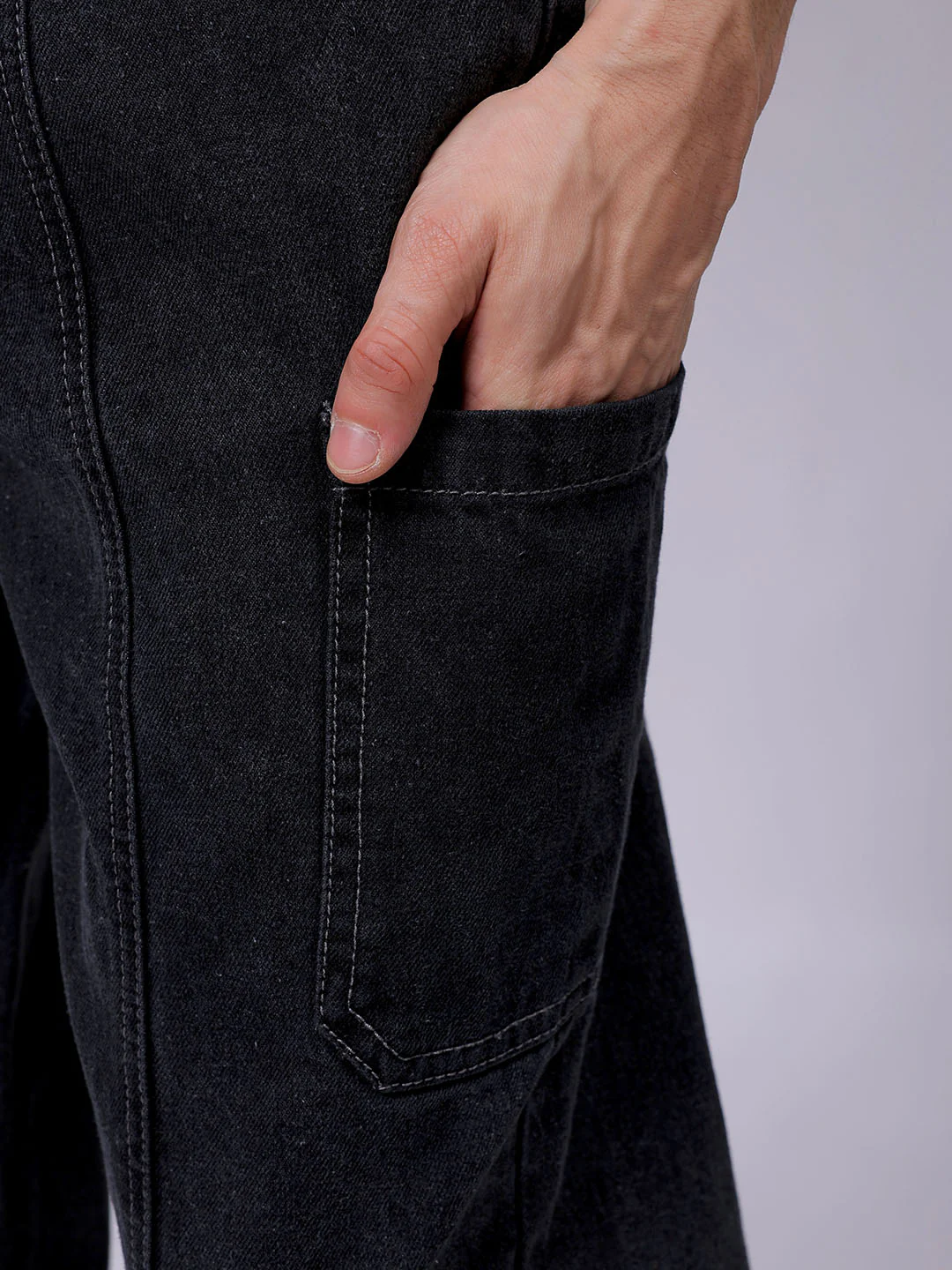 Men's Charcoal Wide Leg Fit Solid Utility Jeans - Image 8