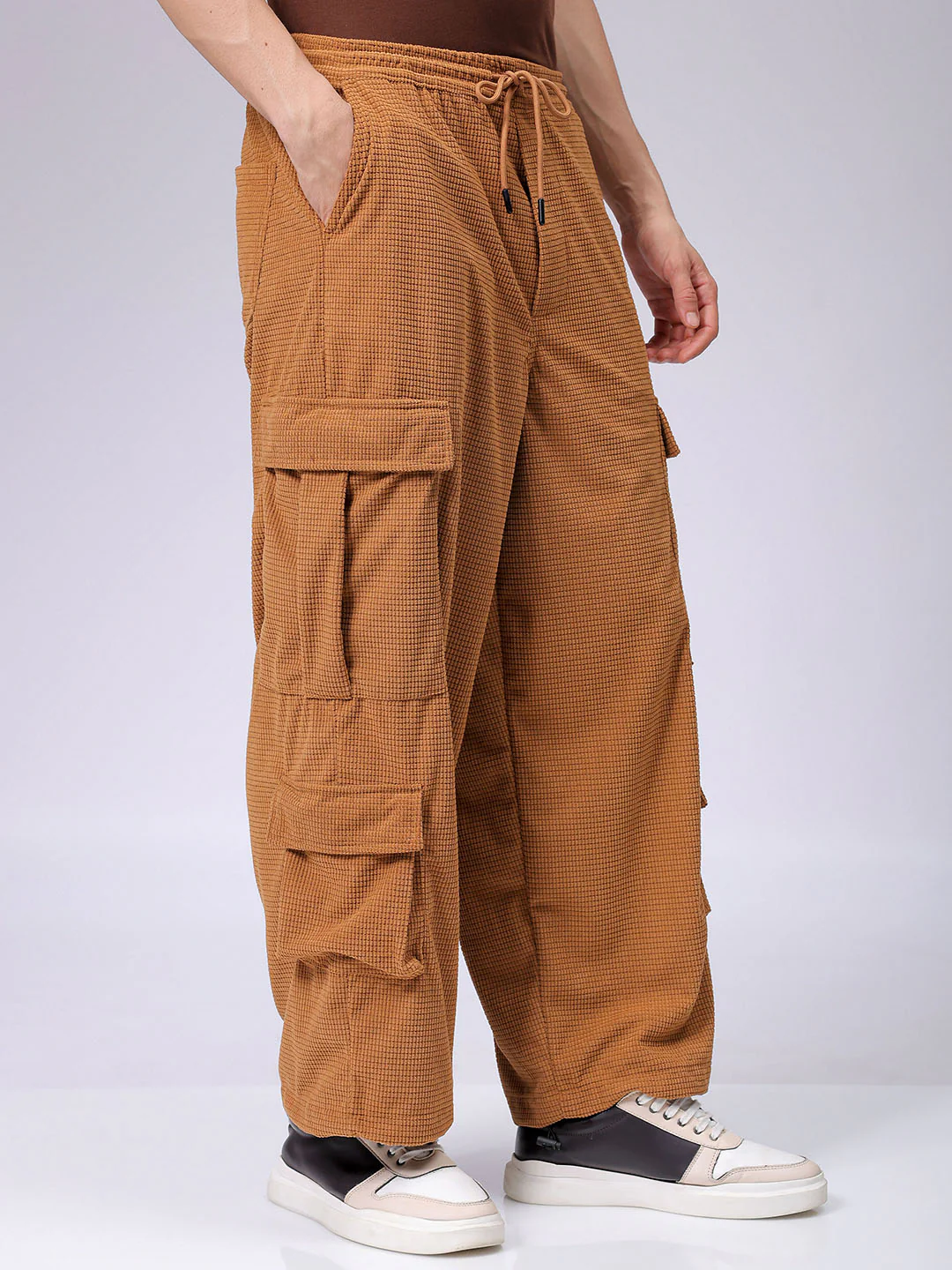 Men's Khaki Wide Leg Fit Textured Utility Cargo - Image 2