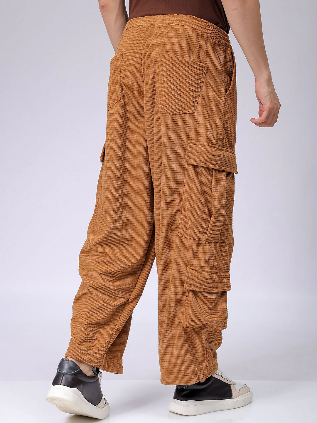 Men's Khaki Wide Leg Fit Textured Utility Cargo - Image 3