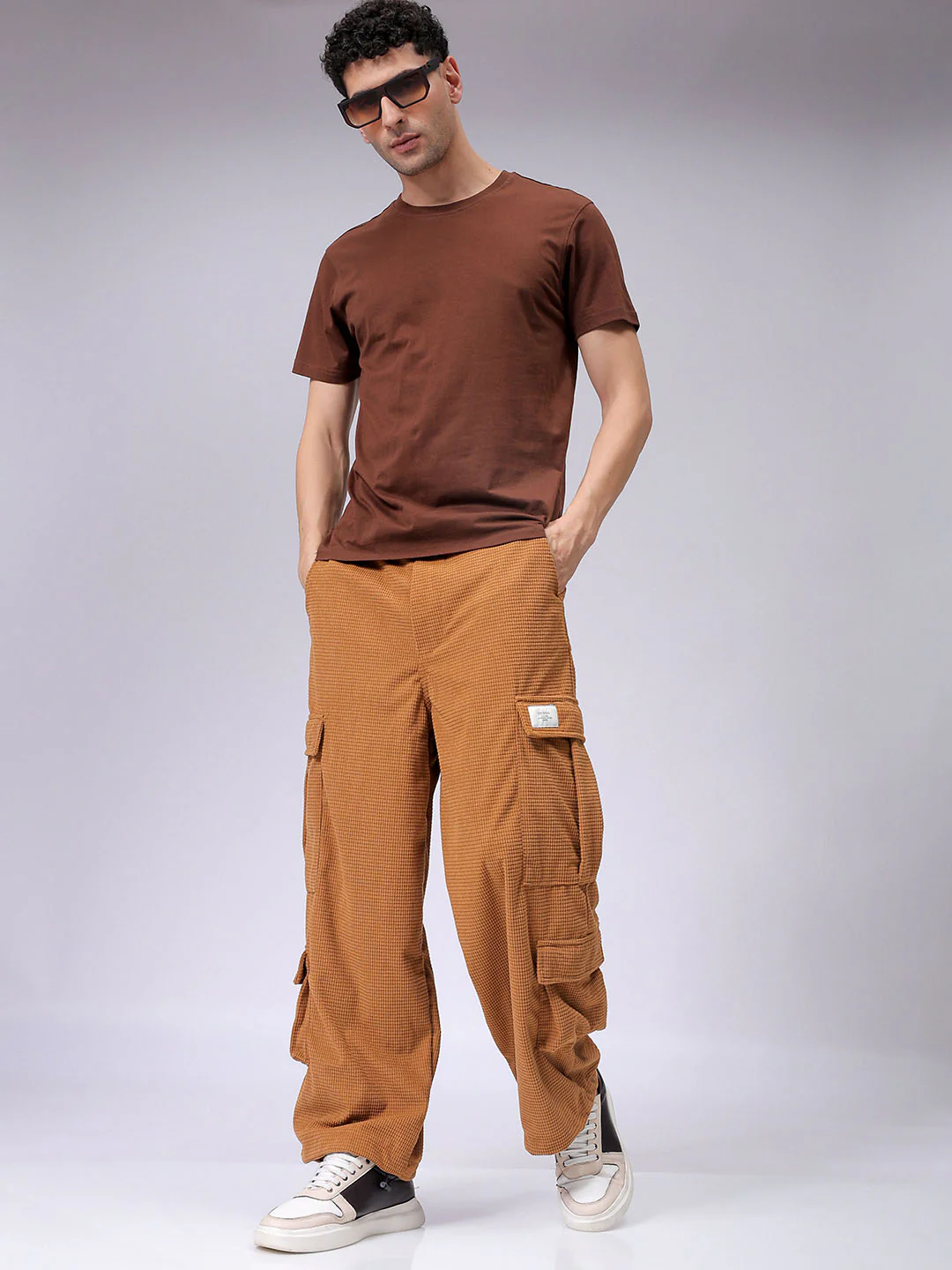 Men's Khaki Wide Leg Fit Textured Utility Cargo - Image 4