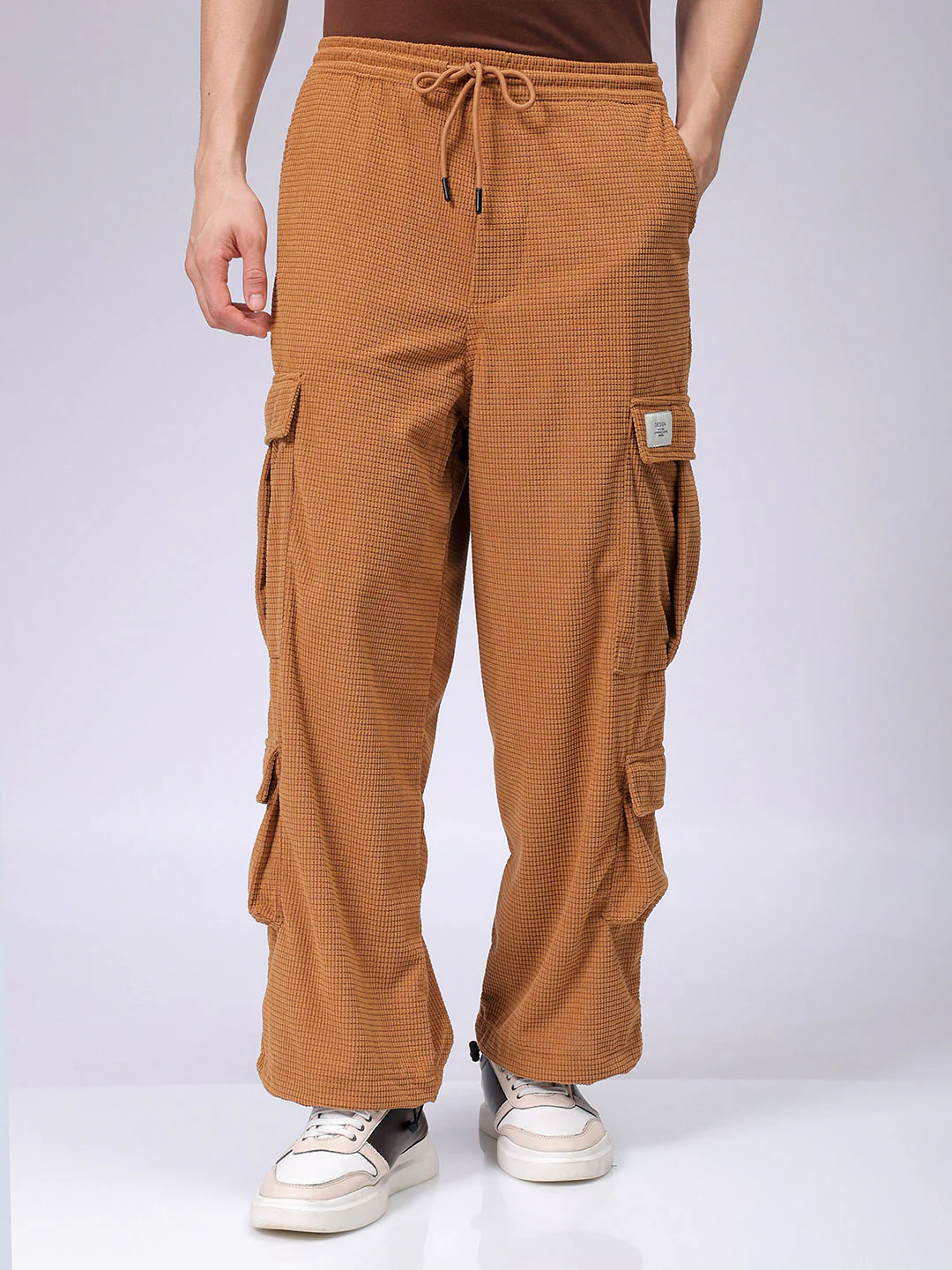 Men's Khaki Wide Leg Fit Textured Utility Cargo - Image 5
