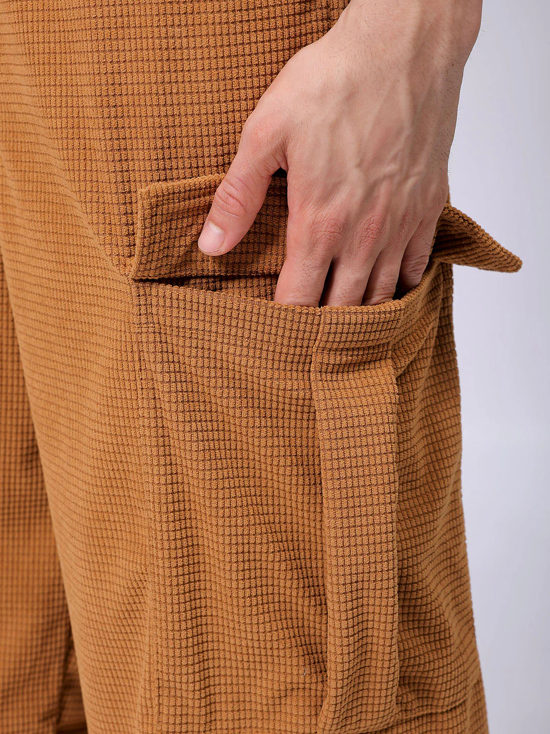 Men's Khaki Wide Leg Fit Textured Utility Cargo - Image 8