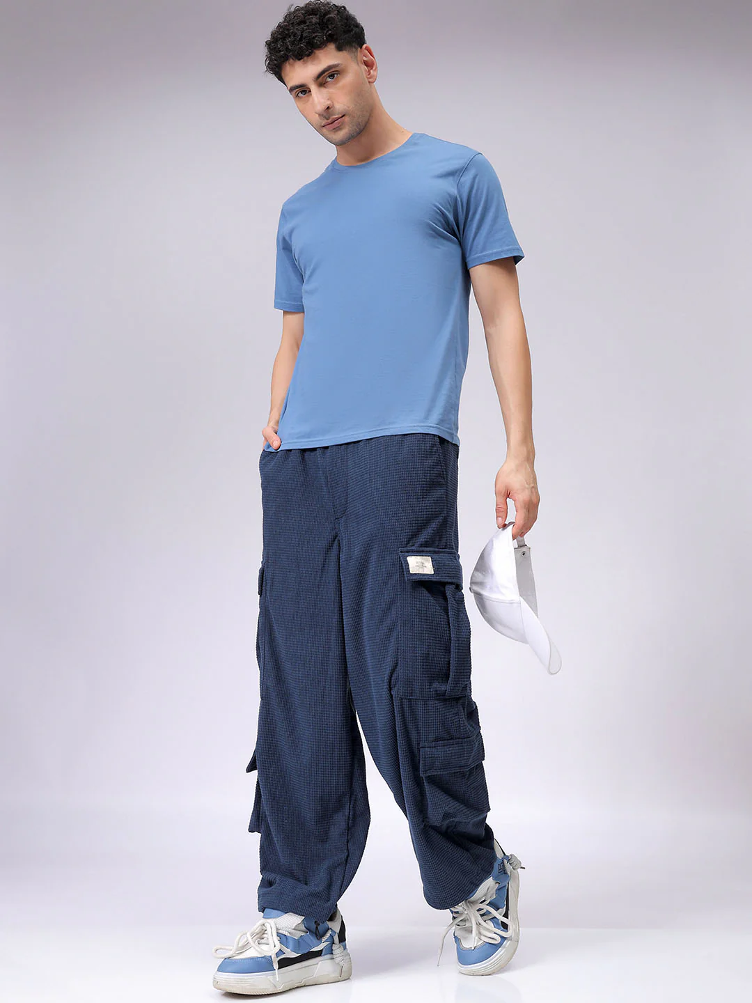 Men's Midnight Blue Wide Leg Fit Textured Utility Cargo - Image 2