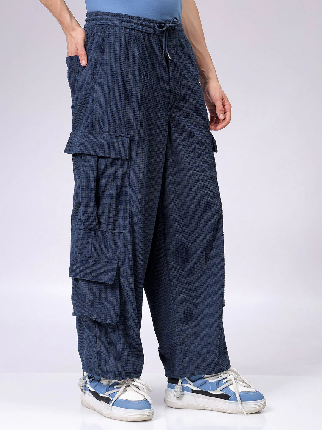 Men's Midnight Blue Wide Leg Fit Textured Utility Cargo - Image 3