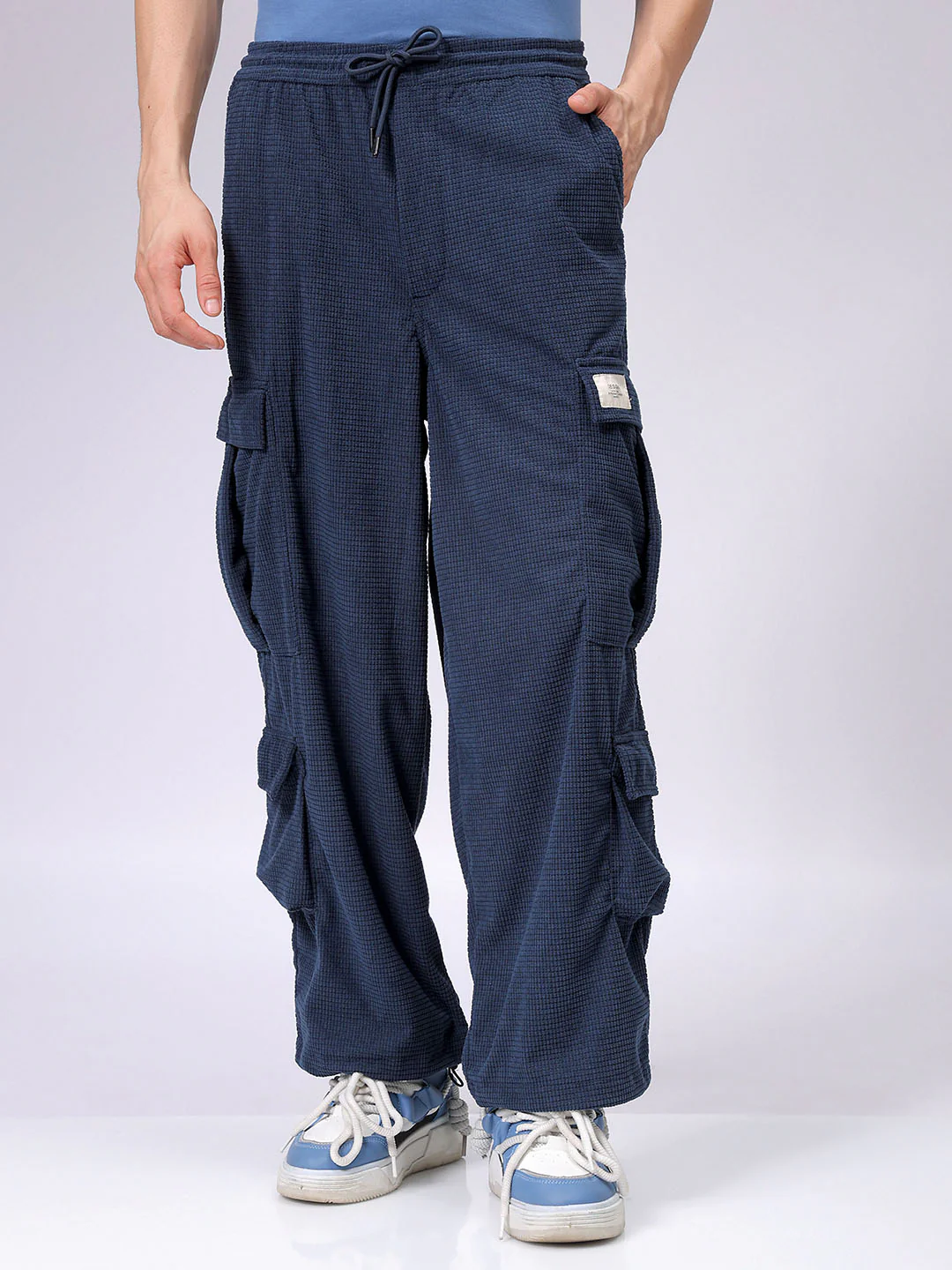 Men's Midnight Blue Wide Leg Fit Textured Utility Cargo - Image 4