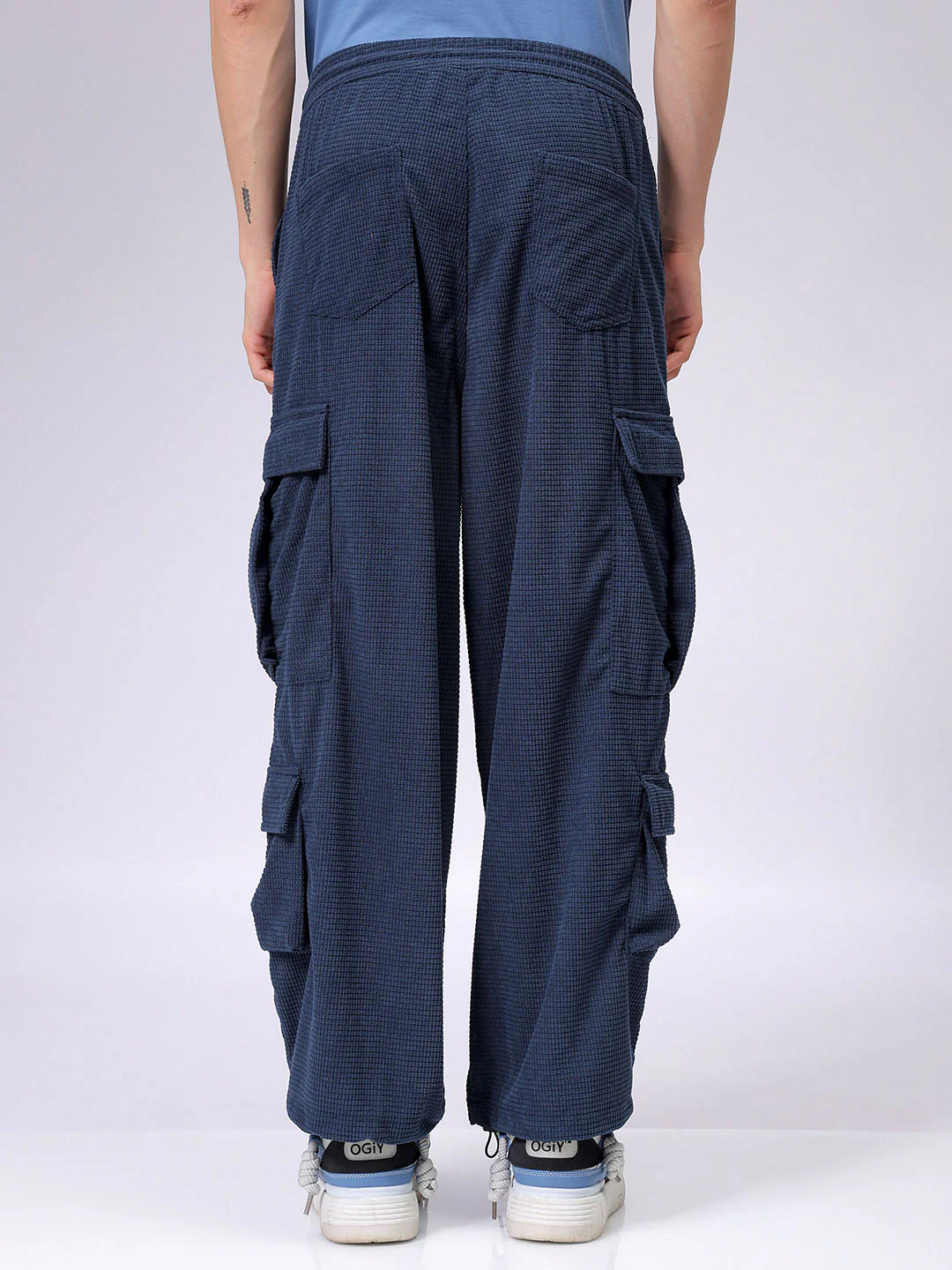 Men's Midnight Blue Wide Leg Fit Textured Utility Cargo - Image 5