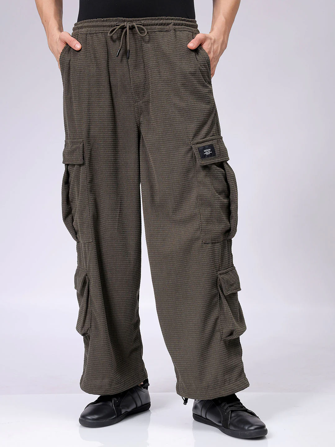 Men's Dark Olive Wide Leg Fit Textured Utility Cargo - Image 4