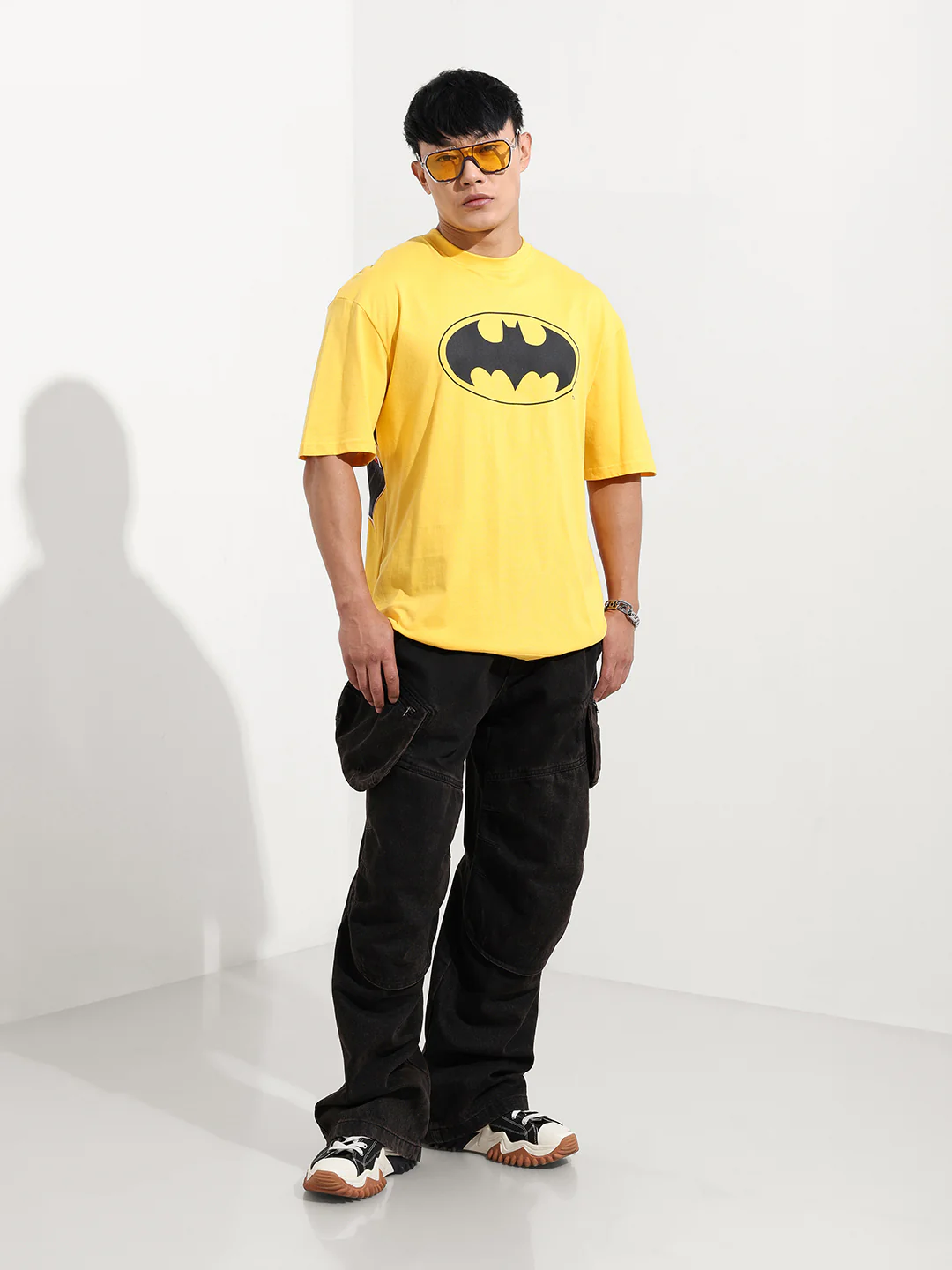 Men's Yellow Boxy Fit Character Batman Printed Crew Neck T-Shirt - Image 2