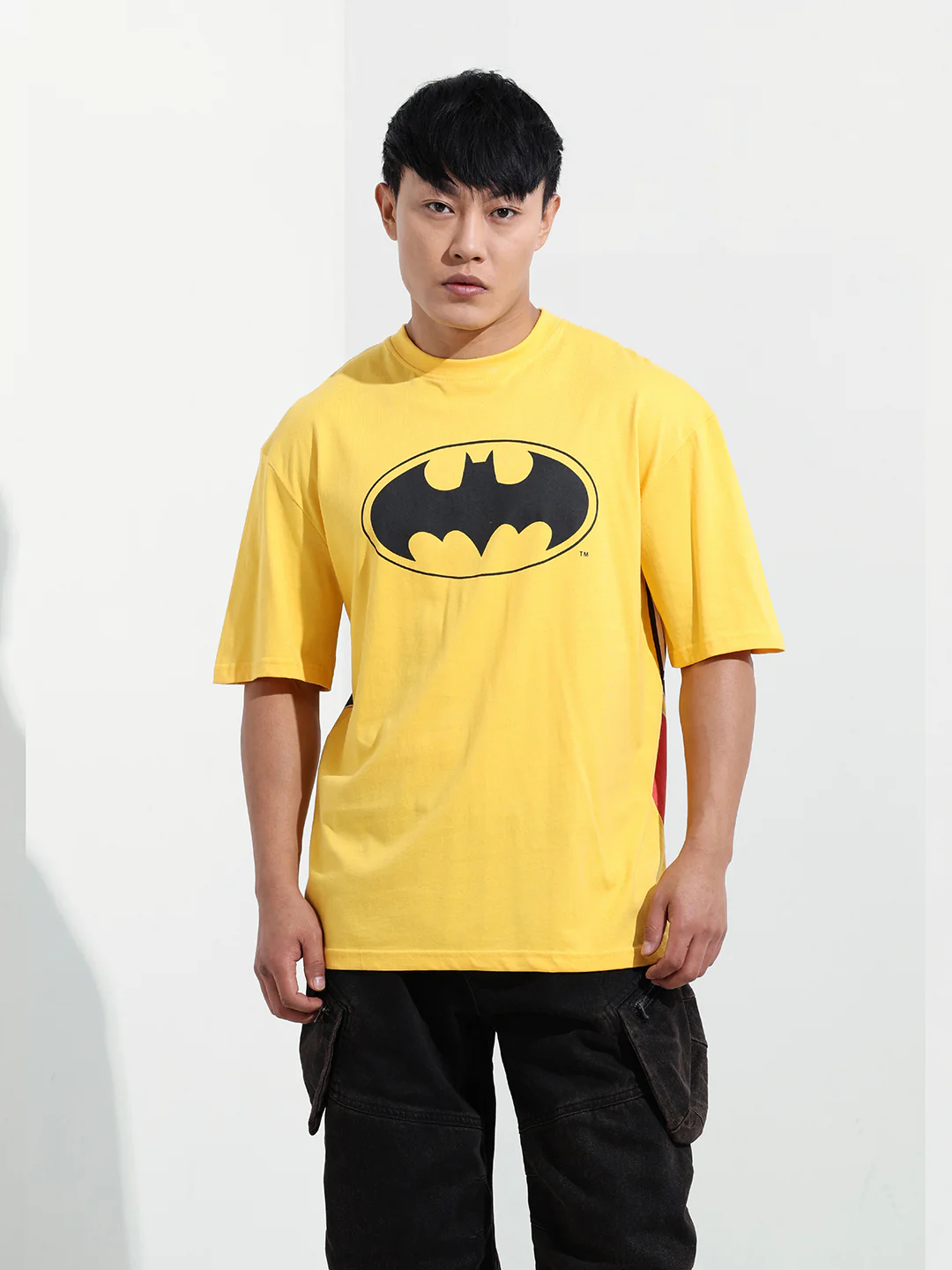 Men's Yellow Boxy Fit Character Batman Printed Crew Neck T-Shirt - Image 6