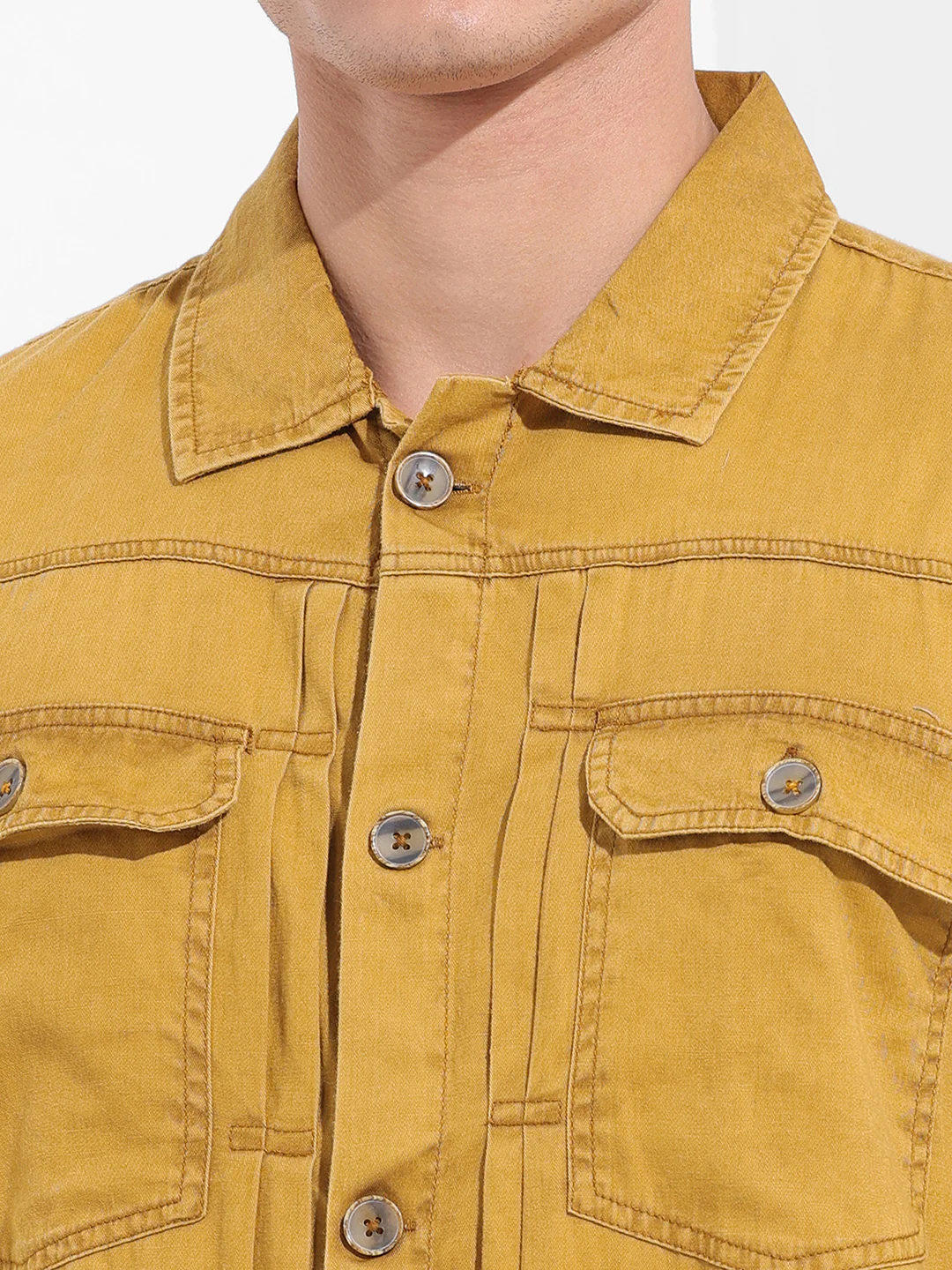 Men's Yellow Regular Fit Solid Vintage Shirt - Image 6