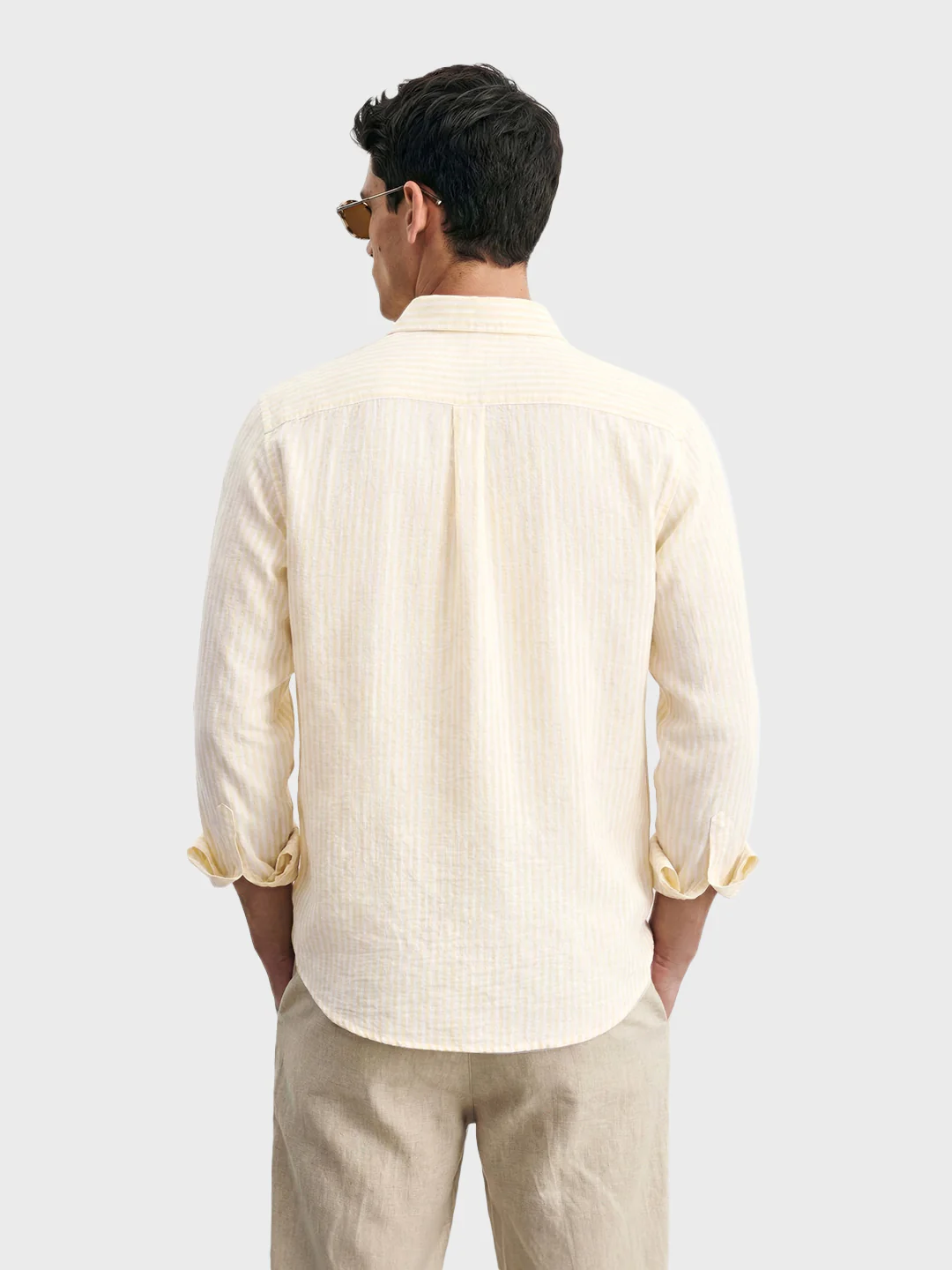 Men's Yellow Relaxed Fit Striped Casual Shirt - Image 2