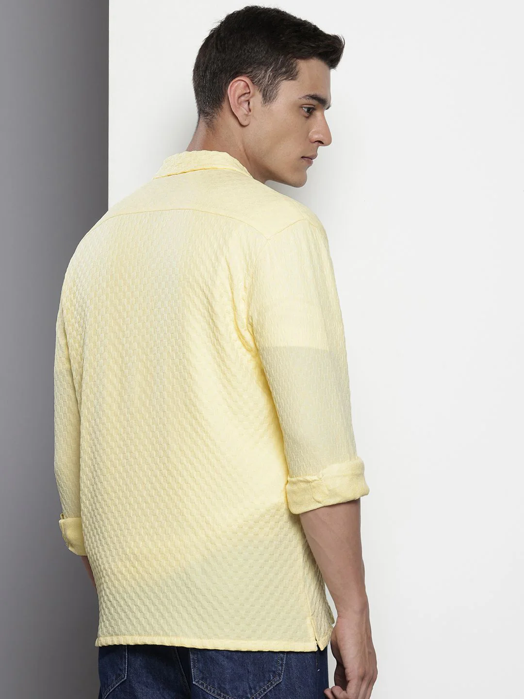 Men's Shadow Lime Relaxed Fit Solid Textured Shirt - Image 3