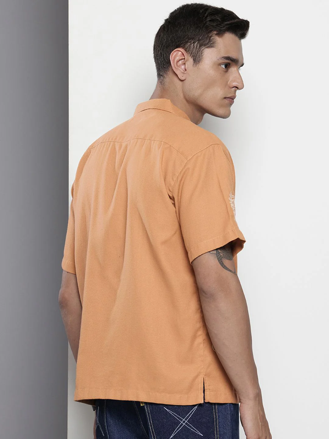Men's Sunset Yellow Relaxed Fit  Embroidered Shirt - Image 4