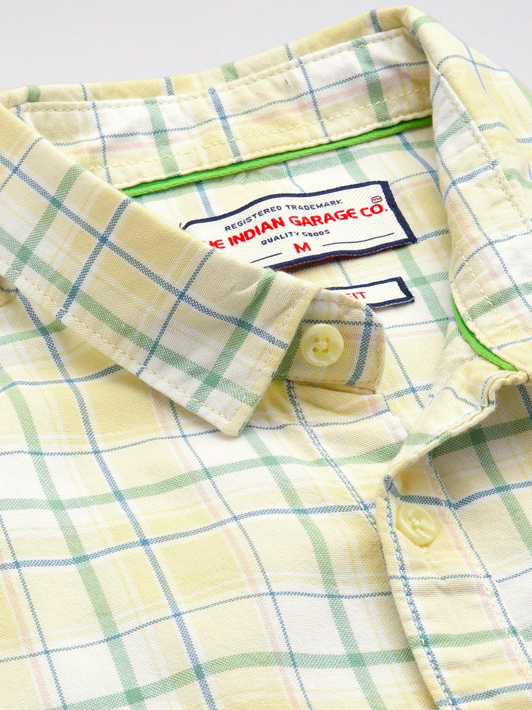 Men's Yellow Slim Fit Checked Casual Shirt - Image 3