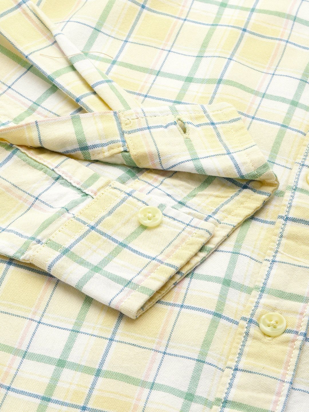 Men's Yellow Slim Fit Checked Casual Shirt - Image 6