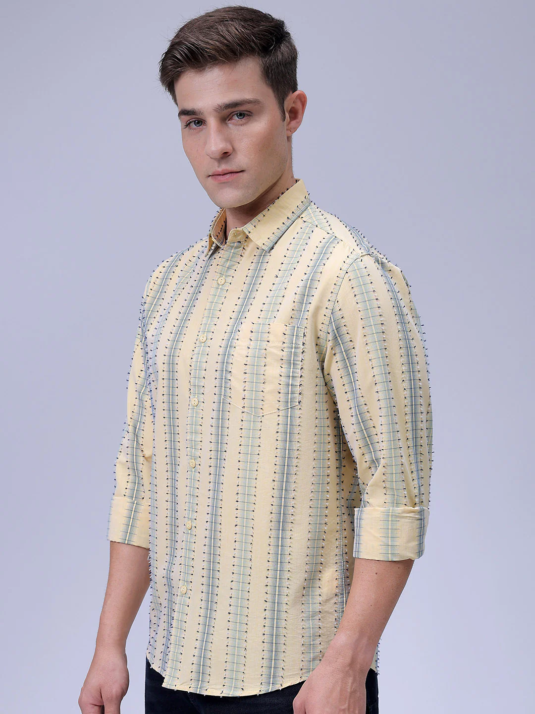 Men's Yellow Slim Fit Textured Casual Shirt - Image 2