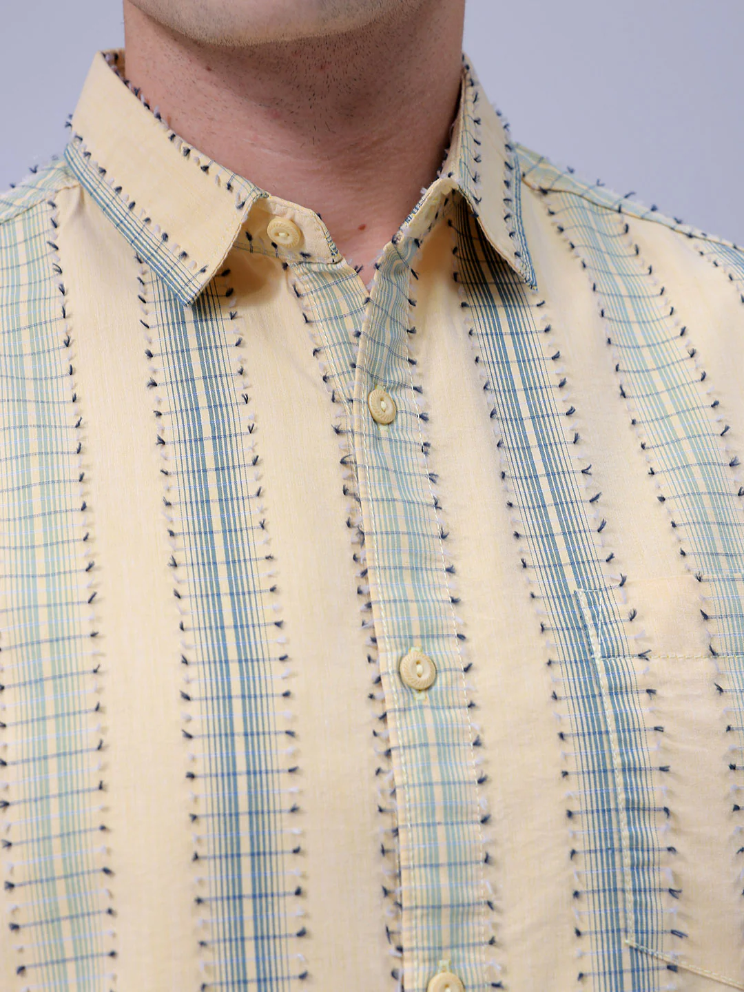 Men's Yellow Slim Fit Textured Casual Shirt - Image 3
