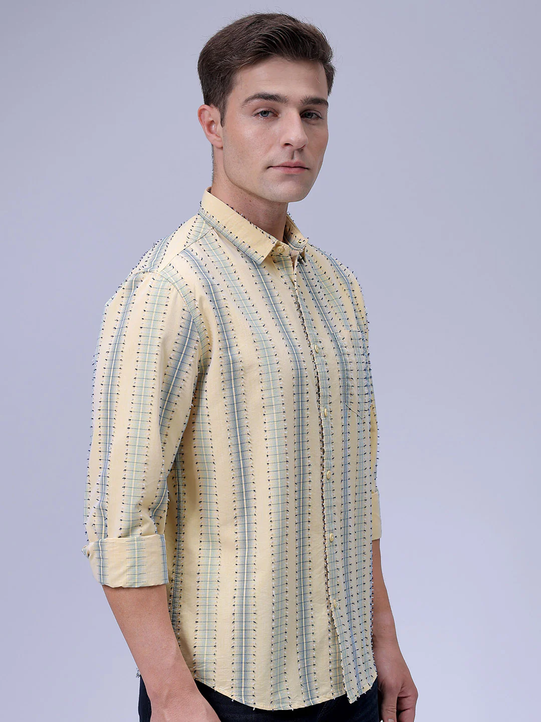 Men's Yellow Slim Fit Textured Casual Shirt - Image 4