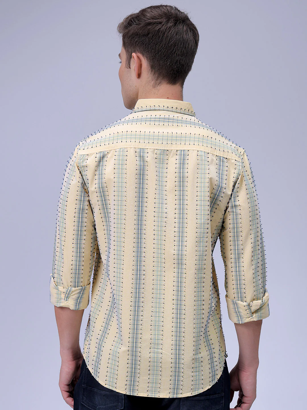 Men's Yellow Slim Fit Textured Casual Shirt - Image 5