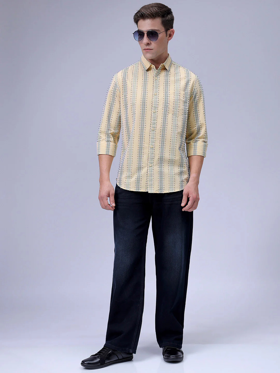 Men's Yellow Slim Fit Textured Casual Shirt - Image 6