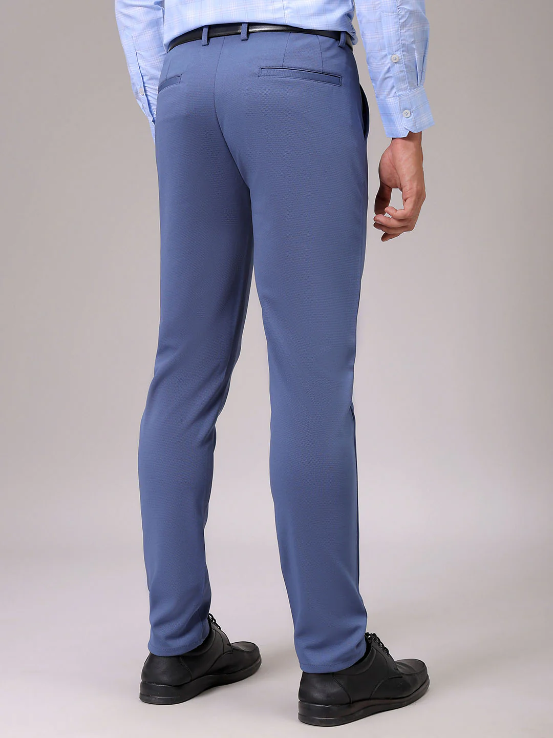 Men's Blue Slim Fit Textured Formal Trouser - Image 3