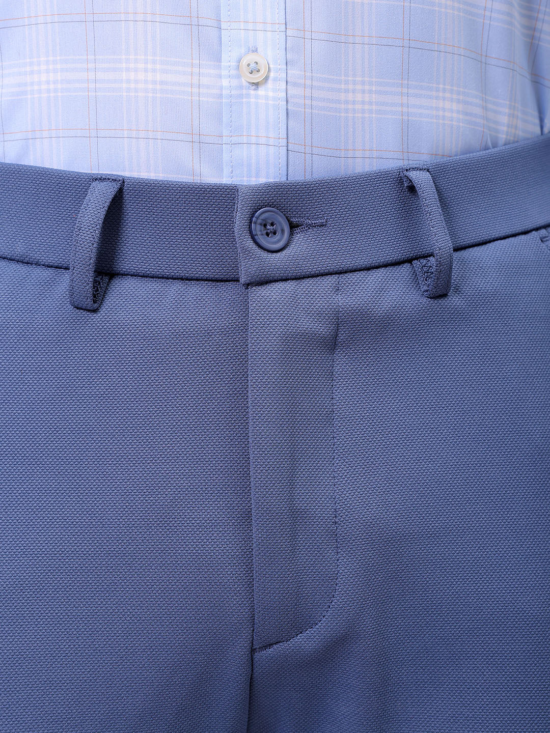 Men's Blue Slim Fit Textured Formal Trouser - Image 4