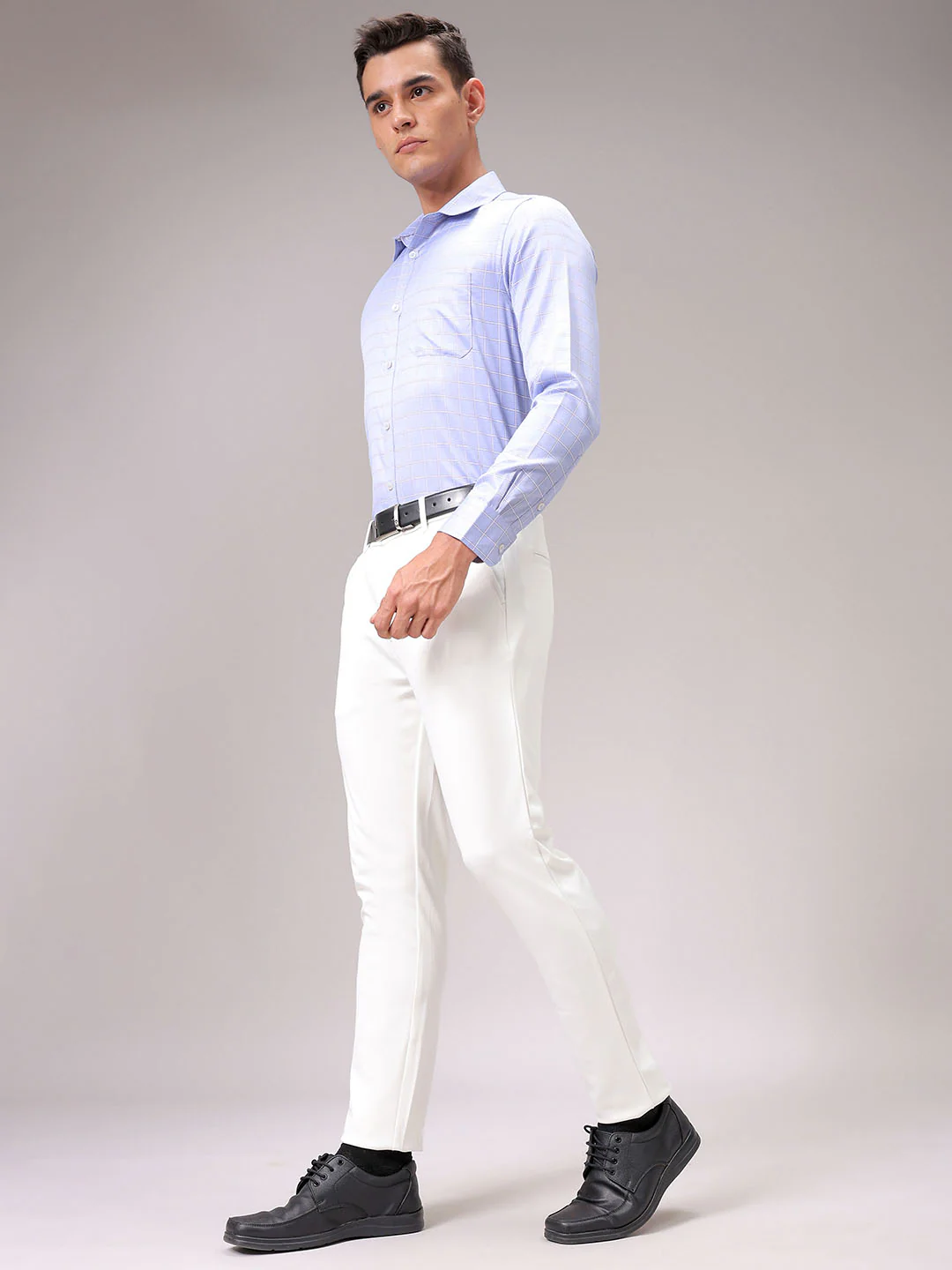 Men's White Slim Fit Textured Formal Trouser - Image 2