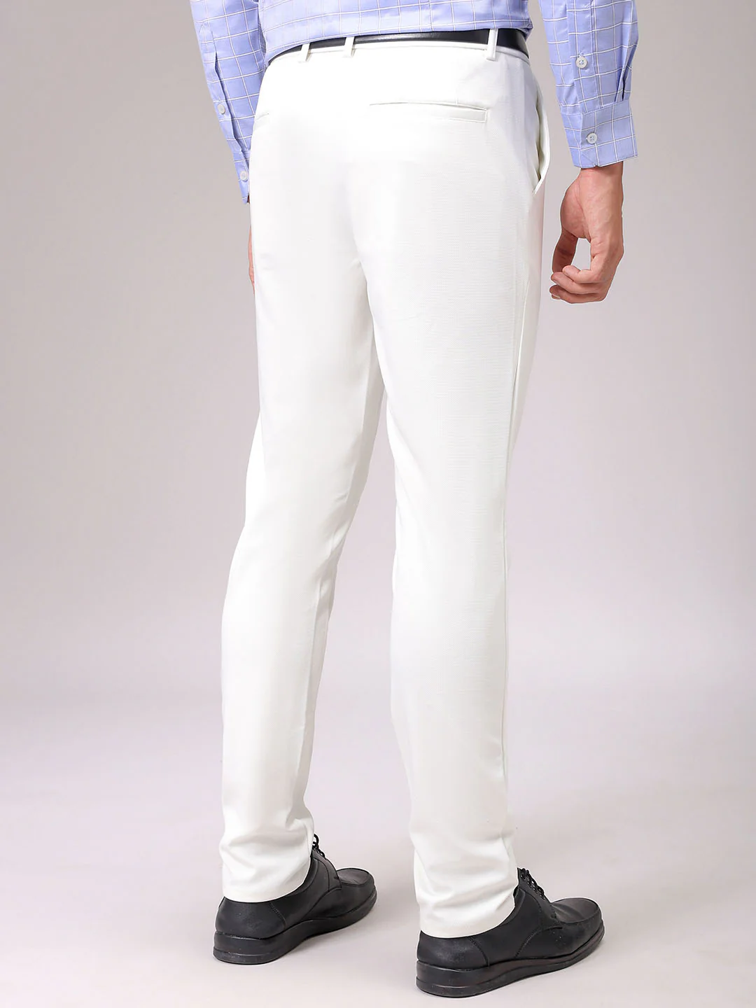 Men's White Slim Fit Textured Formal Trouser - Image 3
