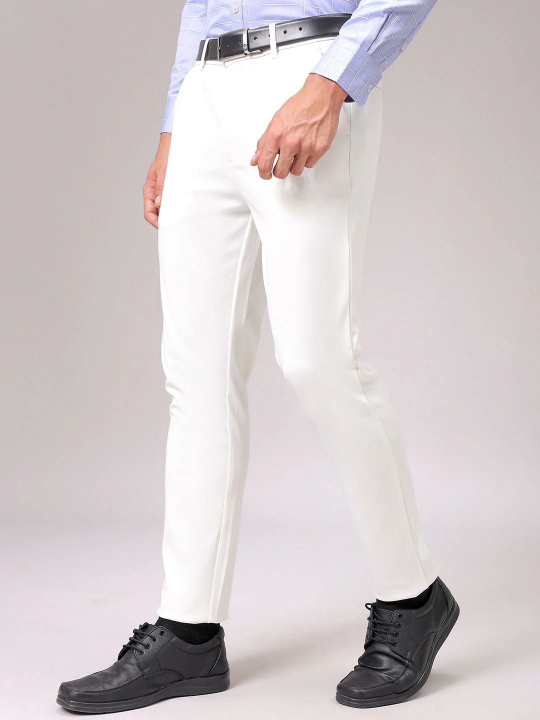 Men's White Slim Fit Textured Formal Trouser - Image 4