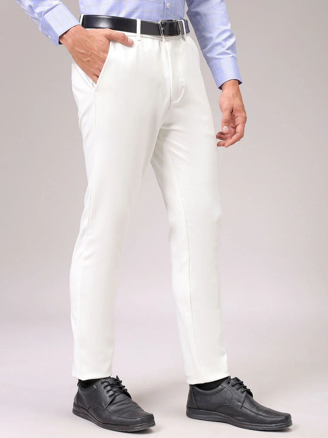 Men's White Slim Fit Textured Formal Trouser - Image 5