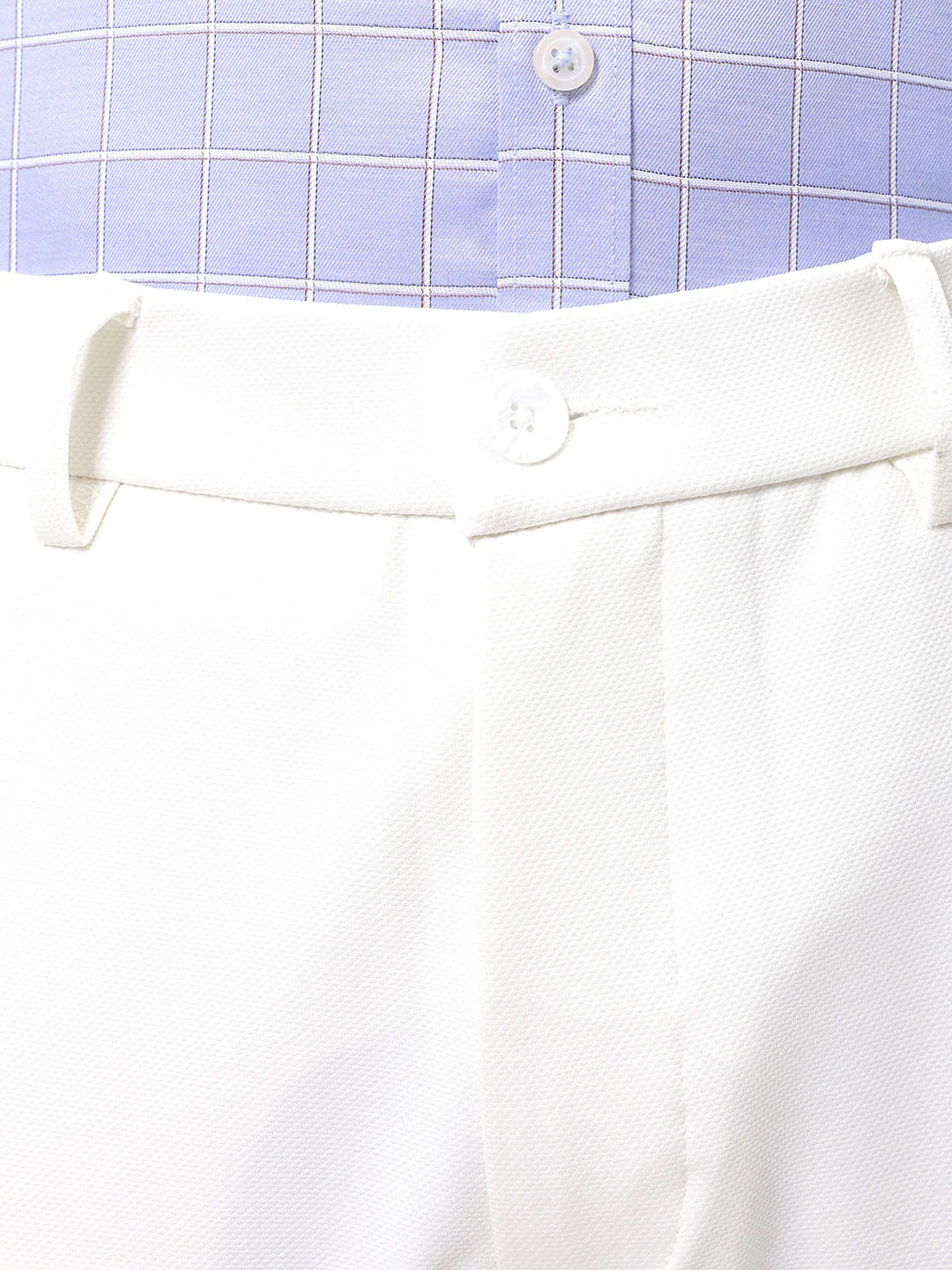 Men's White Slim Fit Textured Formal Trouser - Image 7